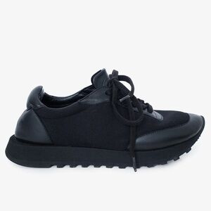 The Row Black Owen Leather Tonal Stitching Round Toe Lace Tie Runner Sneakers